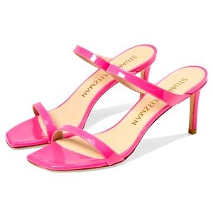 Stuart Weitzman Aleena 75 Slides; size 8.5 / 39; Patent Leather Hot Pink